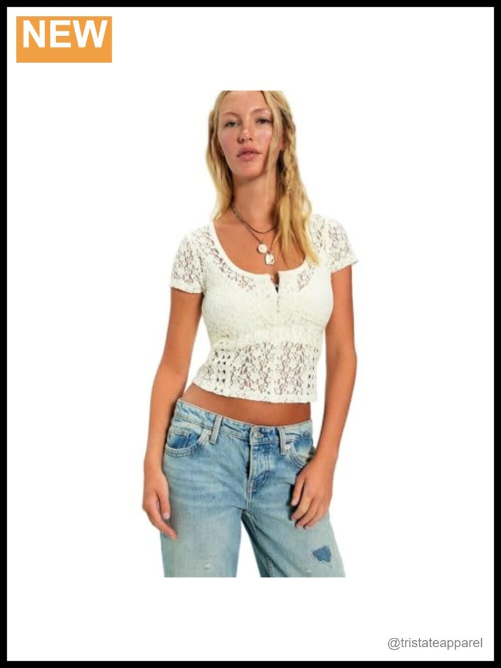 Free People Women's Claro Lace Tee, Whisper White